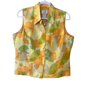 ICE VTG 100% Silk Blouse Top Lined Beaded SZ lg Button Down Artsy Boho Y2K Retro